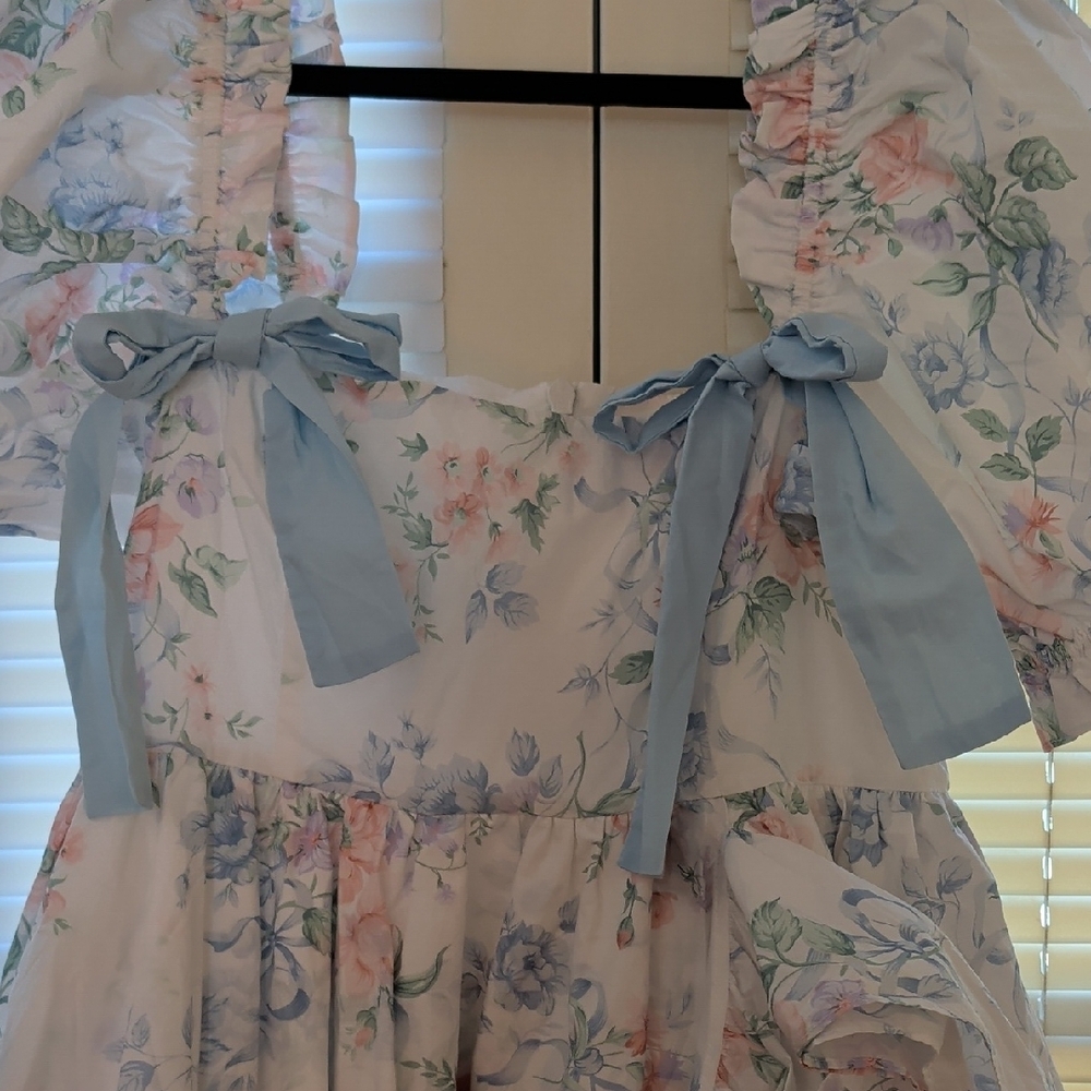 Selkie Pastel Pink Dress with Floral Accents - Picture 2 of 7